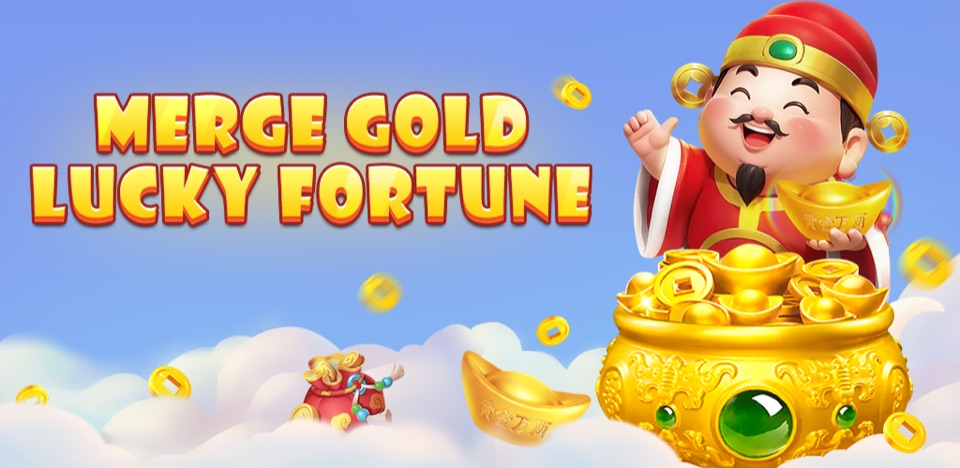 Merge Gold Lucky Fortune — title art with Fortune God and overflowing treasure